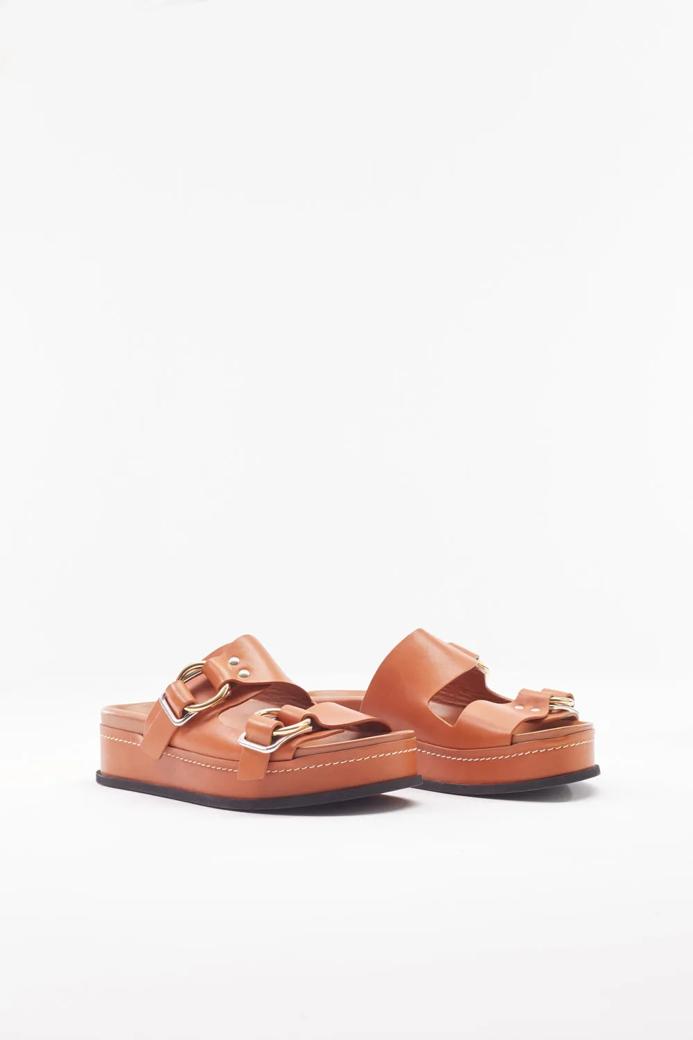 Freida Double-Buckle Platform Slides