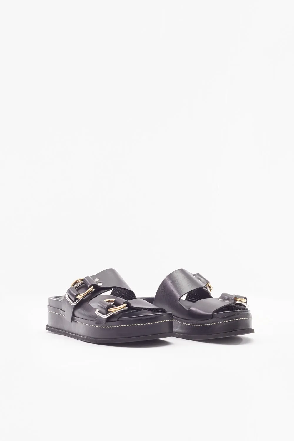 Freida Double-Buckle Platform Slides