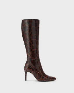 Freya Knee High Boots in Brown Snake