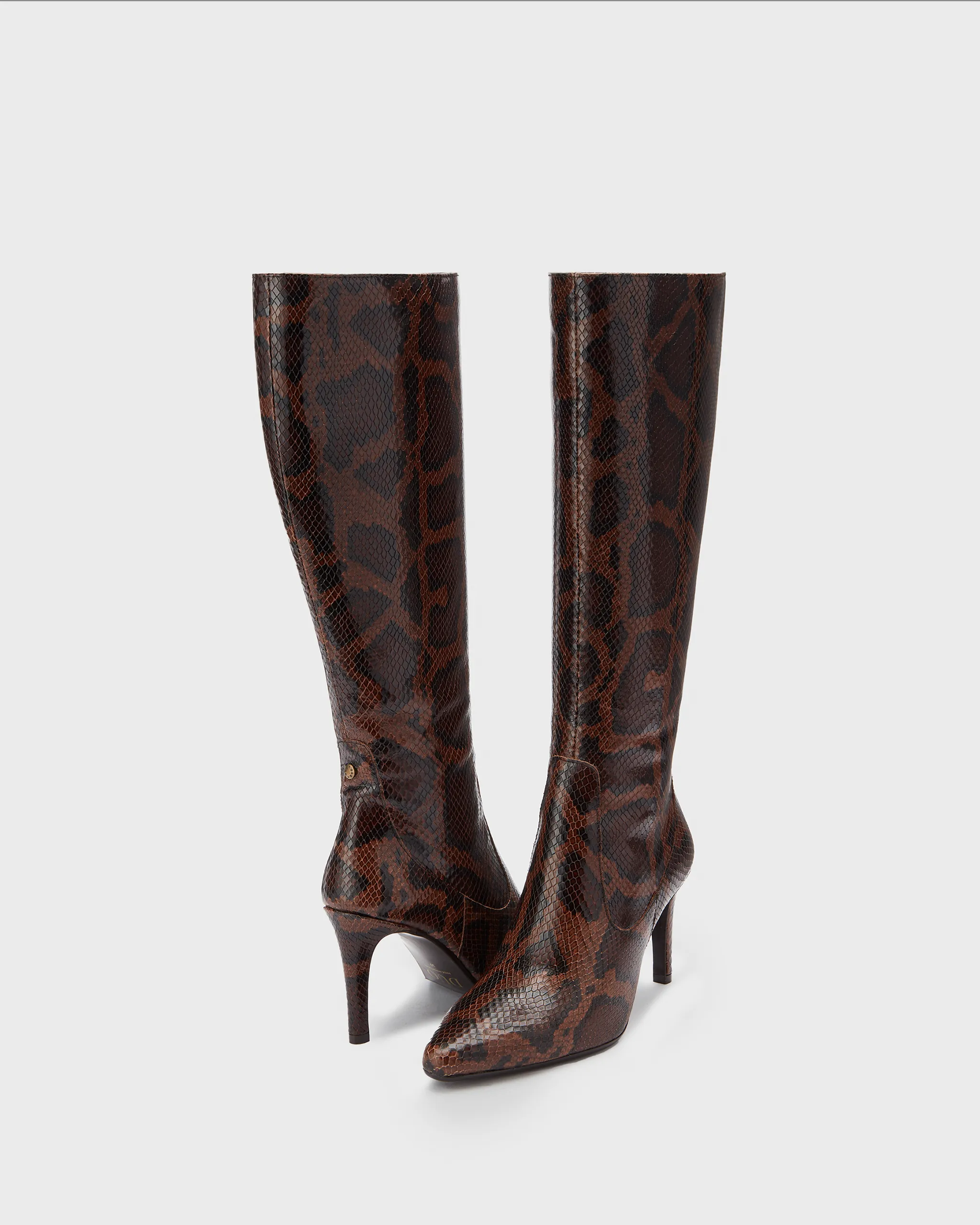 Freya Knee High Boots in Brown Snake