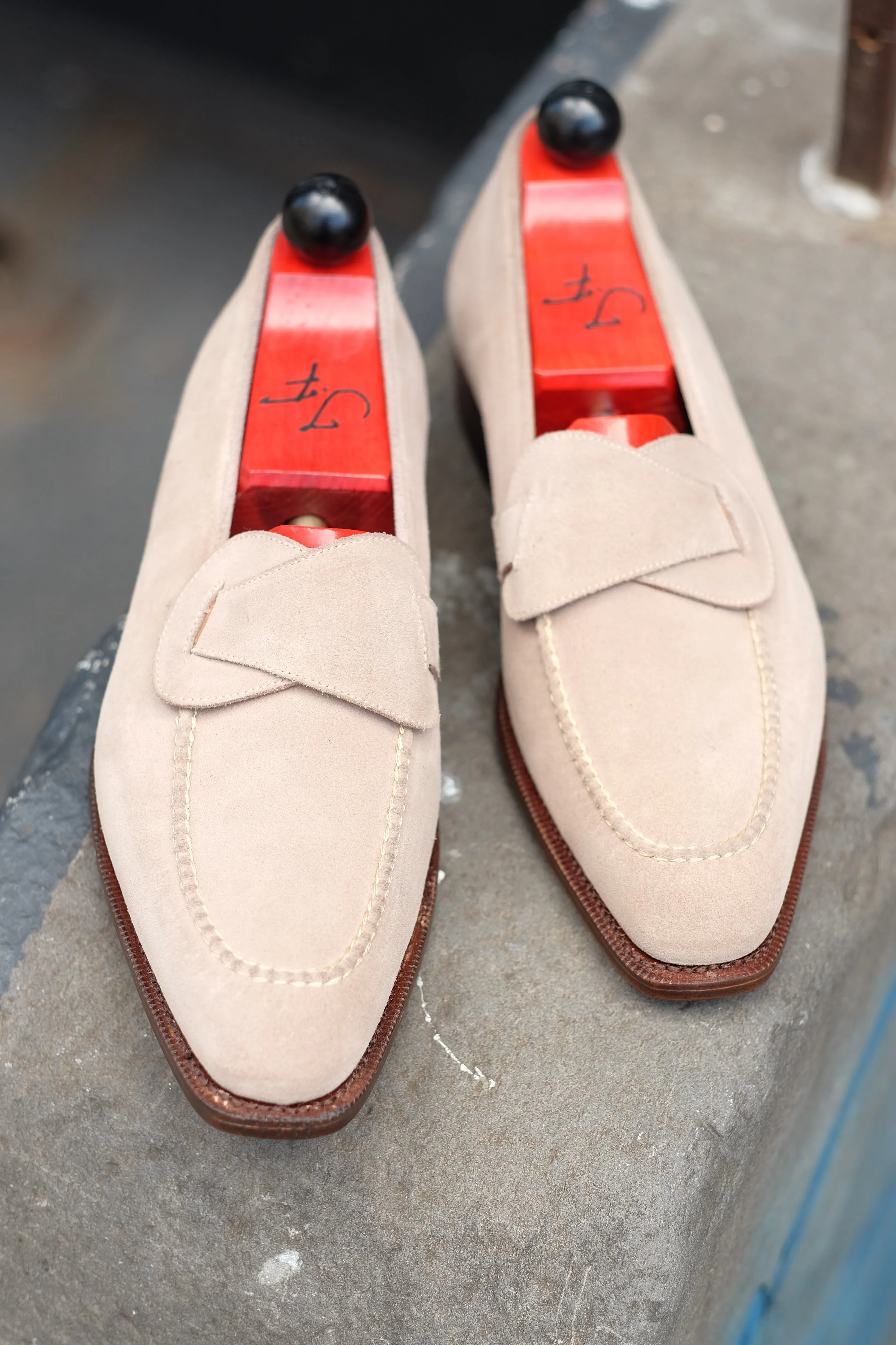 Hawthorne - MTO - Oatmeal Suede / Natural Stitching - LPB Last - Single Leather Sole