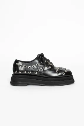 Heart Toe Platform Grommet Brogue Black