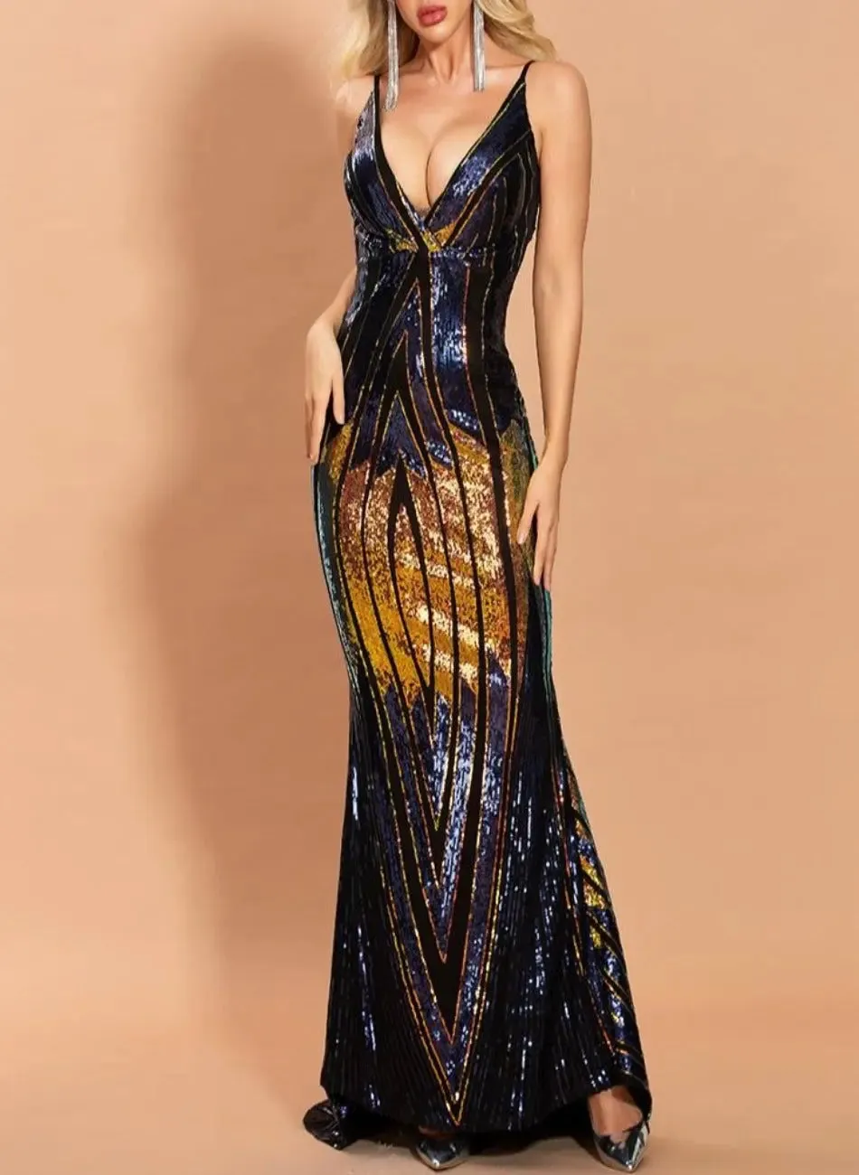 Janessa Sequin Backless Maxi Dress