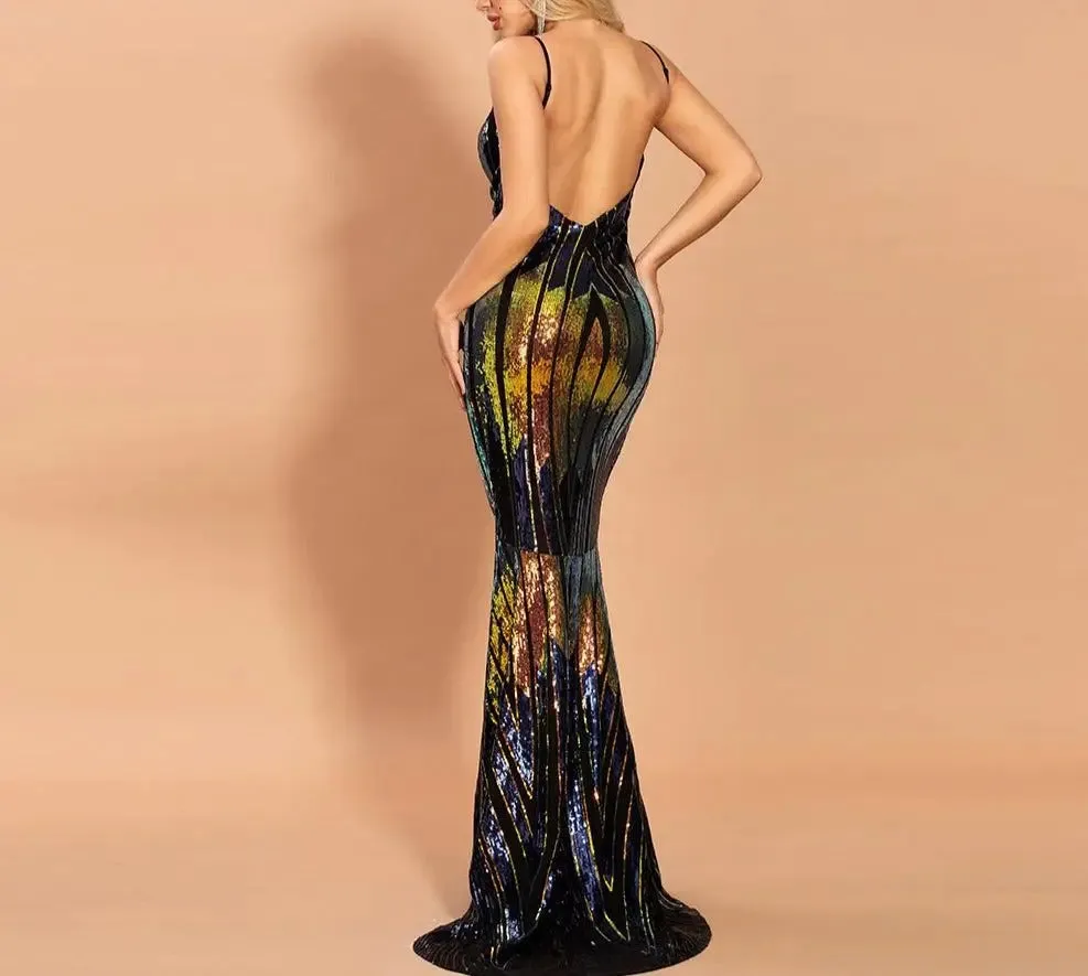 Janessa Sequin Backless Maxi Dress