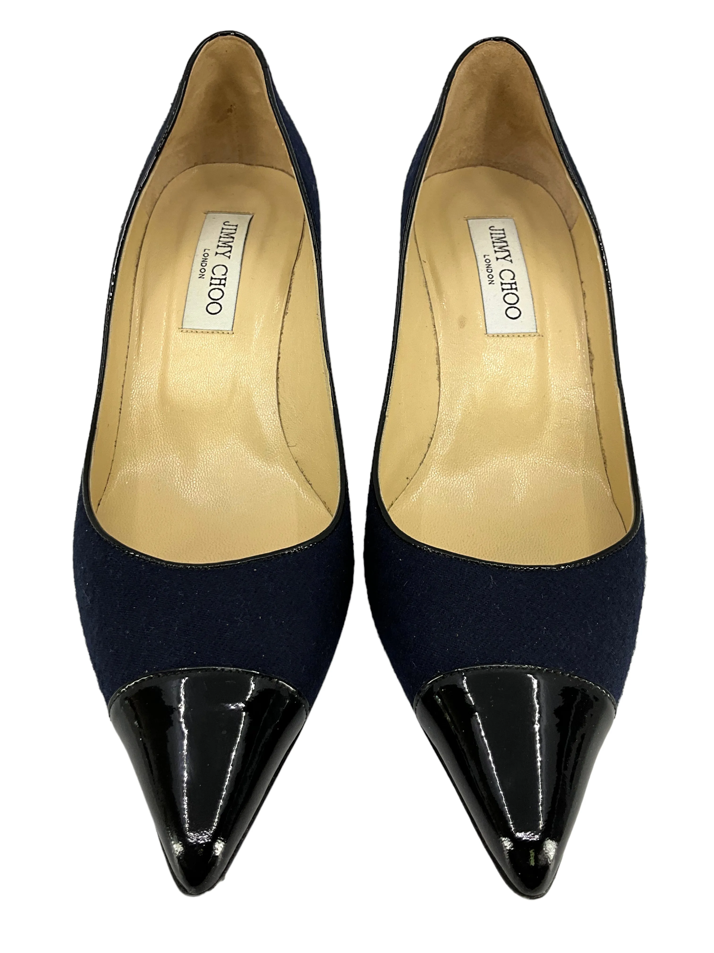 Jimmy Choo Flannel Patent Cap Toe Pumps Size 9.5