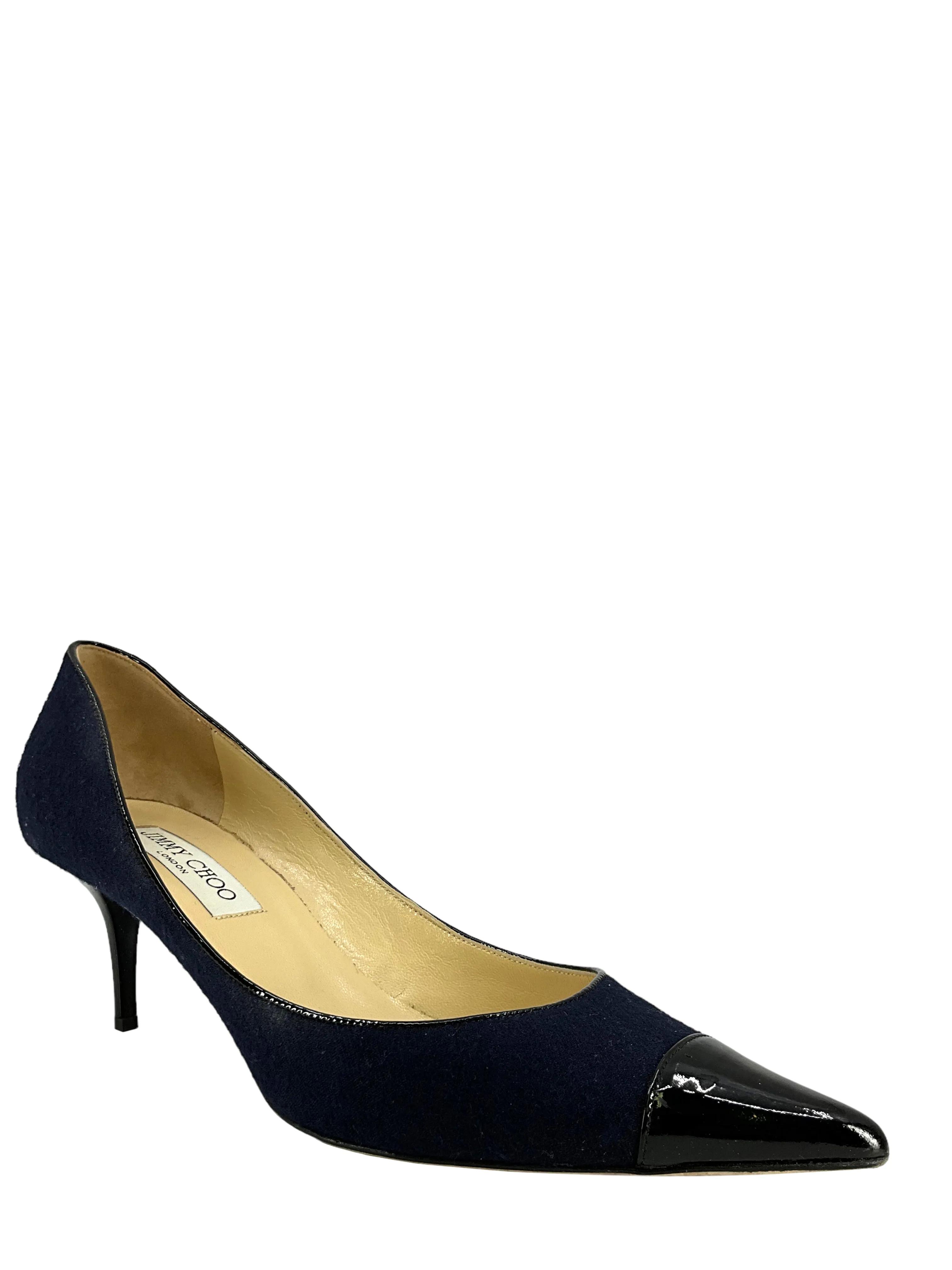 Jimmy Choo Flannel Patent Cap Toe Pumps Size 9.5