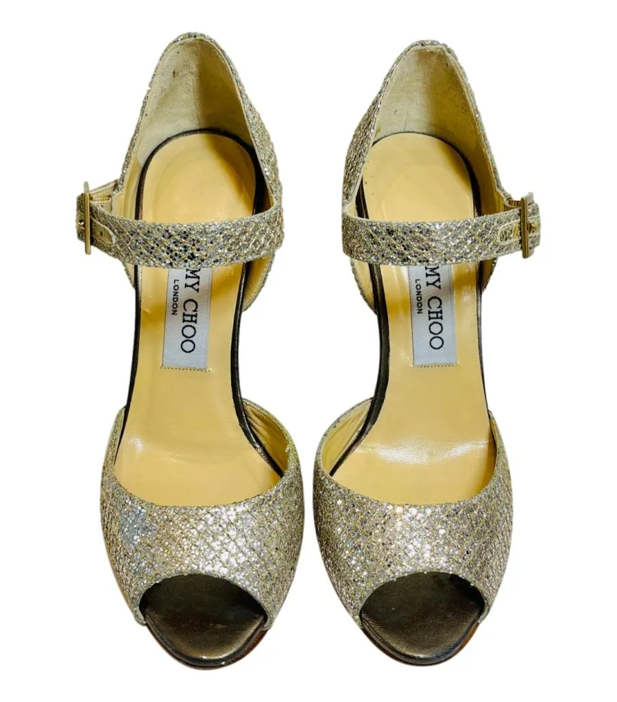 Jimmy Choo Glitter Mary Jane Sandals. Size 35.5