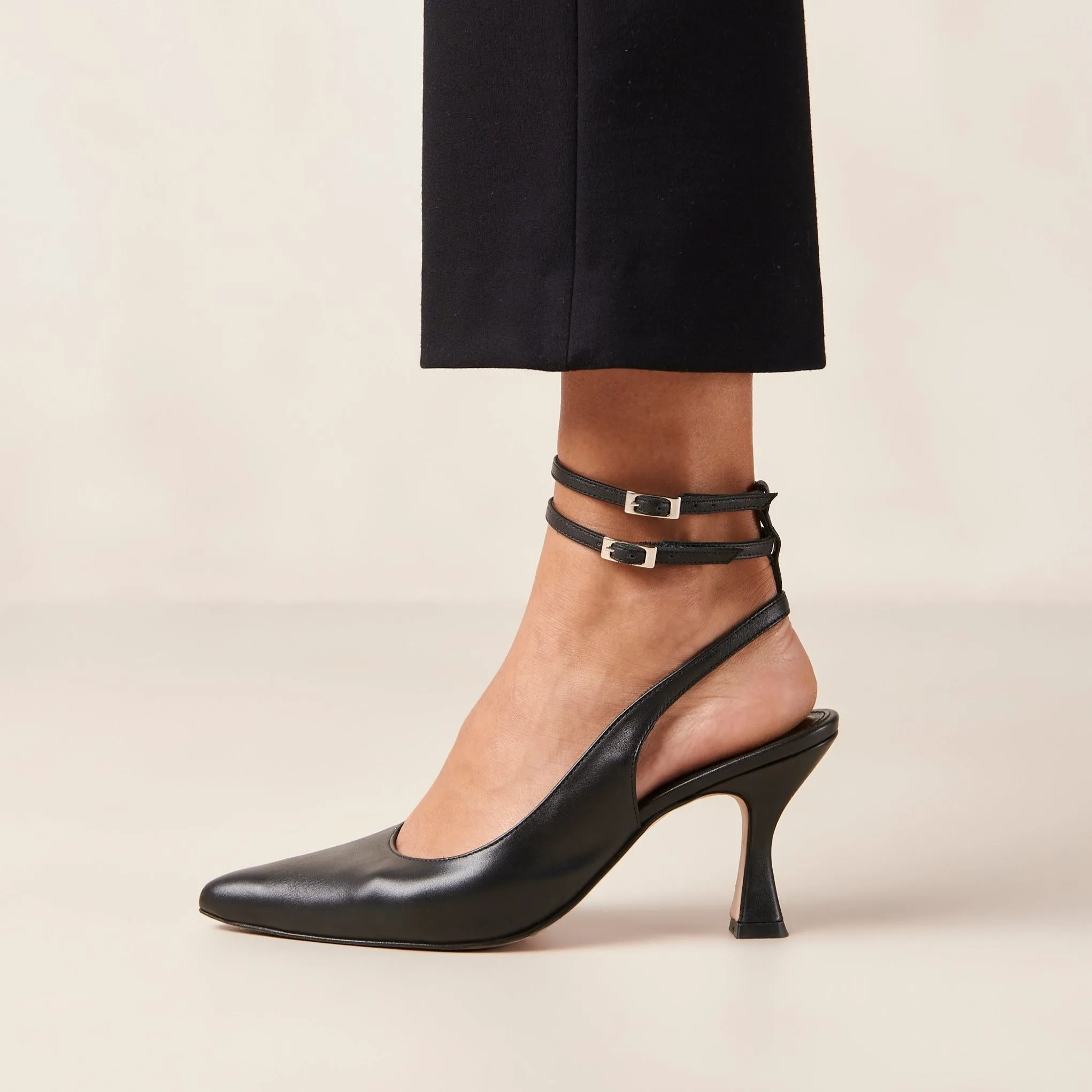 Louise Black Leather Pumps