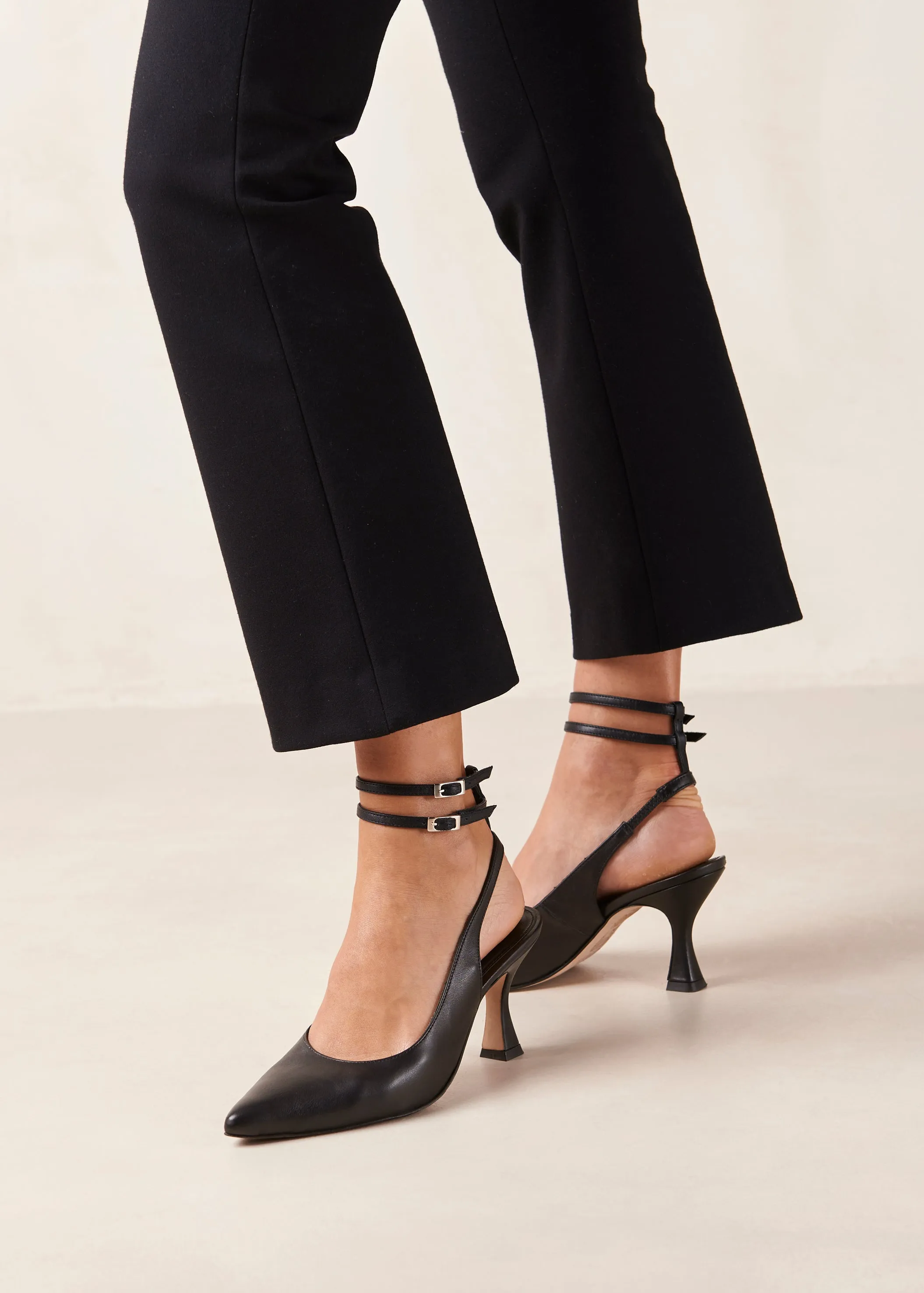 Louise Black Leather Pumps