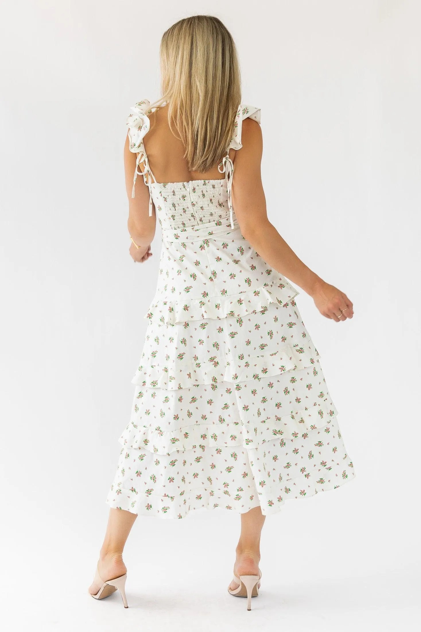 Luciana Cream Floral Midi Dress