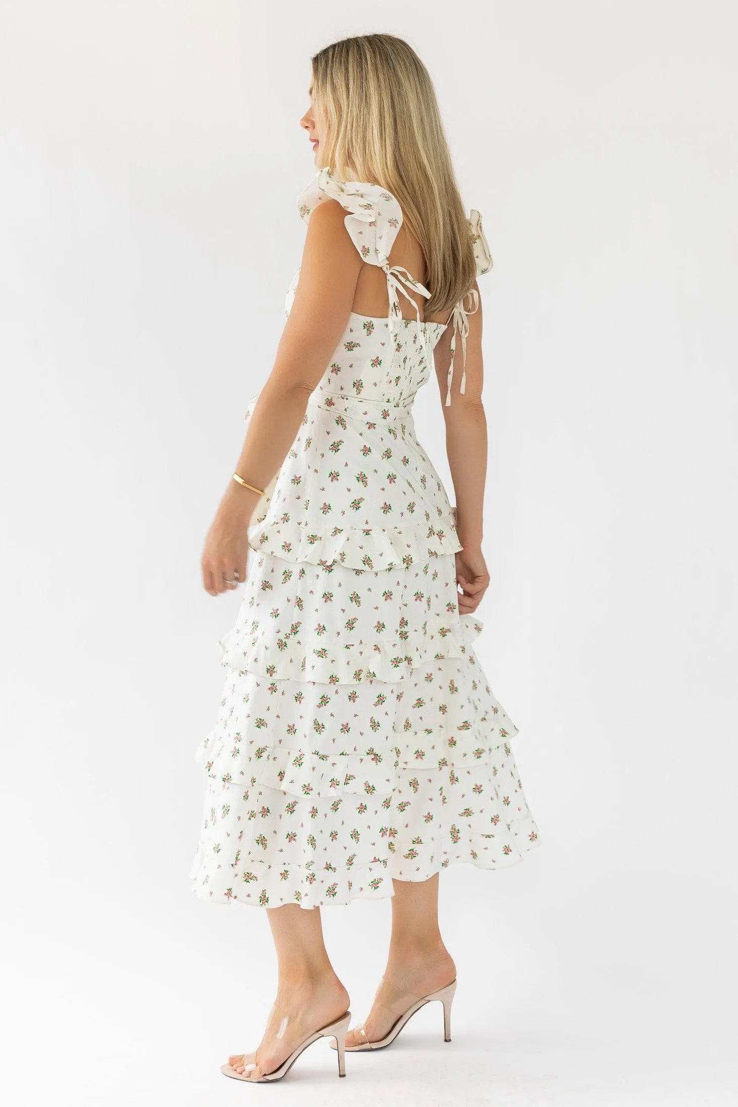 Luciana Cream Floral Midi Dress