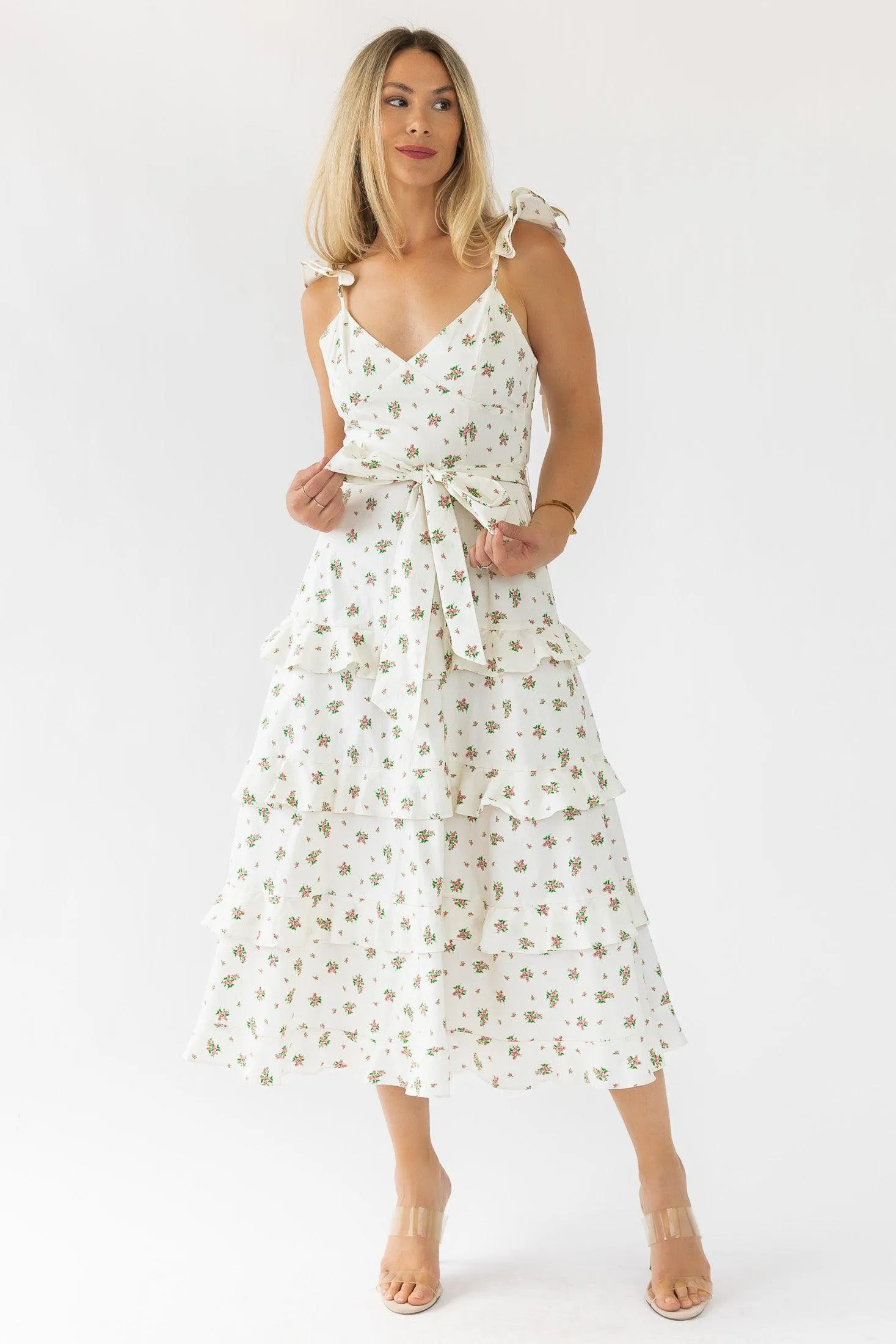 Luciana Cream Floral Midi Dress