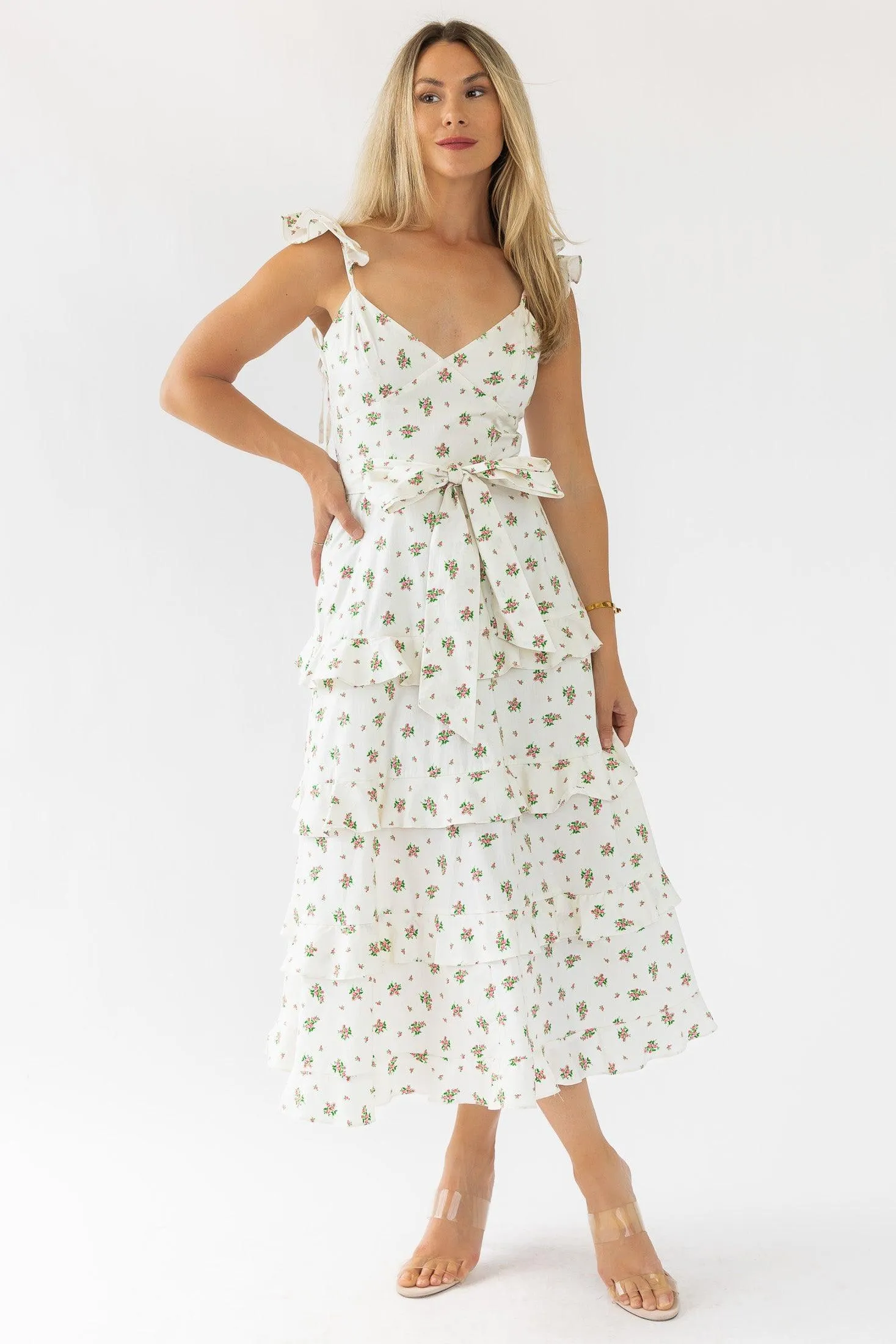 Luciana Cream Floral Midi Dress