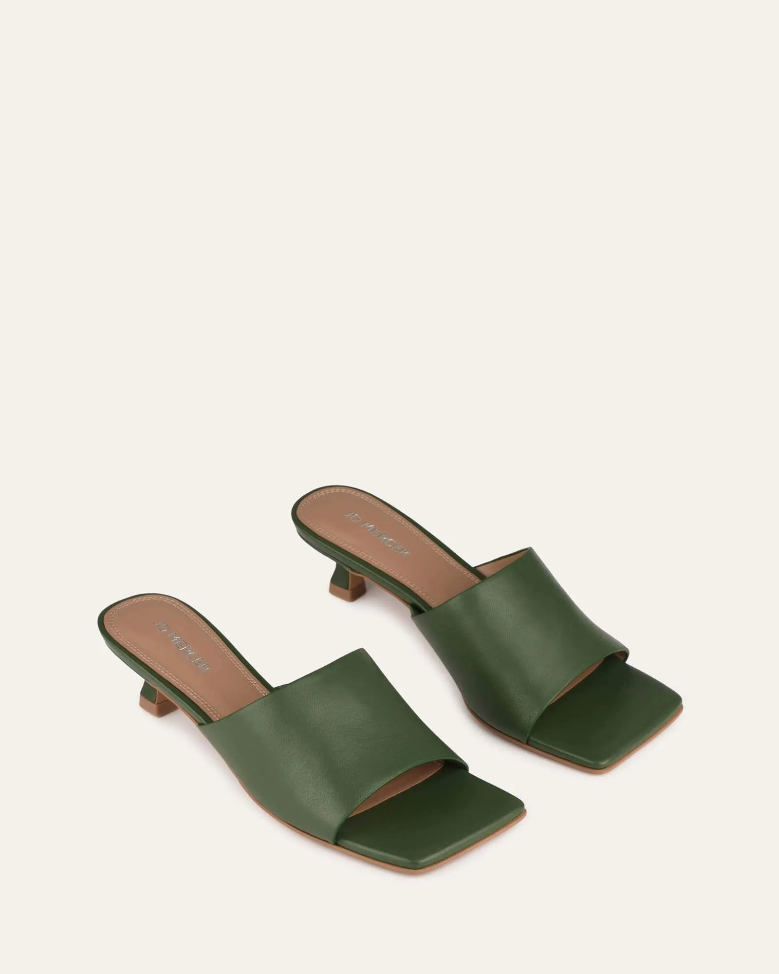 MAEVE MID HEEL SANDALS MOSS GREEN LEATHER