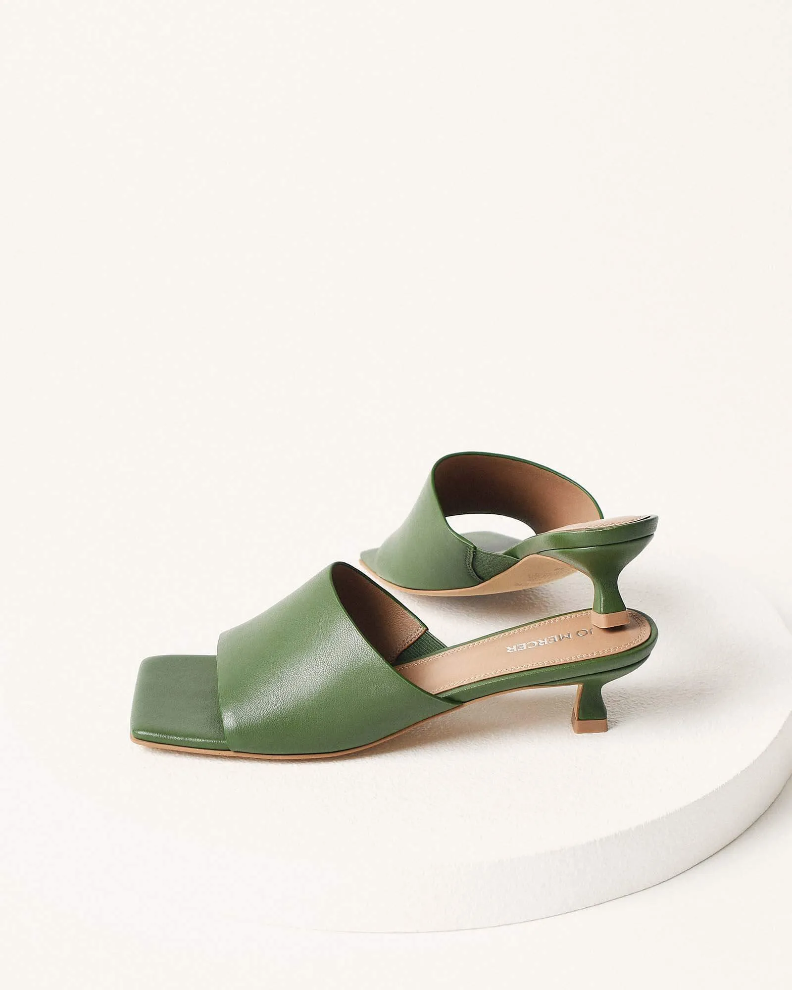 MAEVE MID HEEL SANDALS MOSS GREEN LEATHER