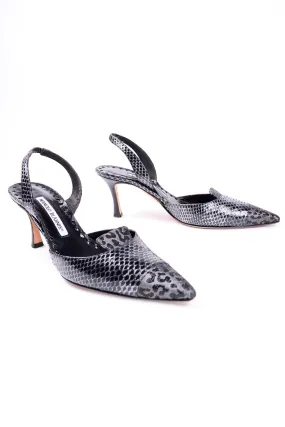 Manolo Blahnik Grey Ploiesti Snakeskin Slingback Heels