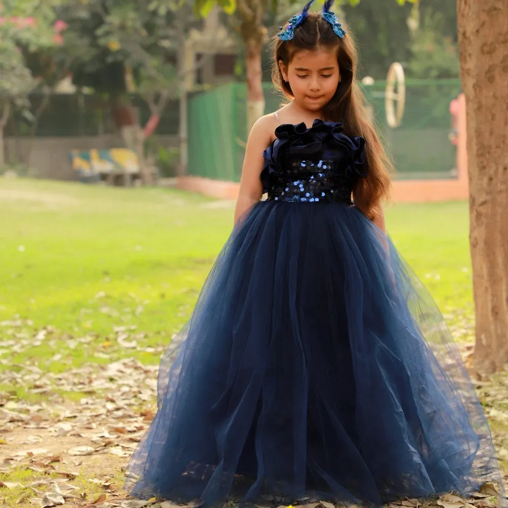 Midnight Shimmer Ruffled Ball Gown