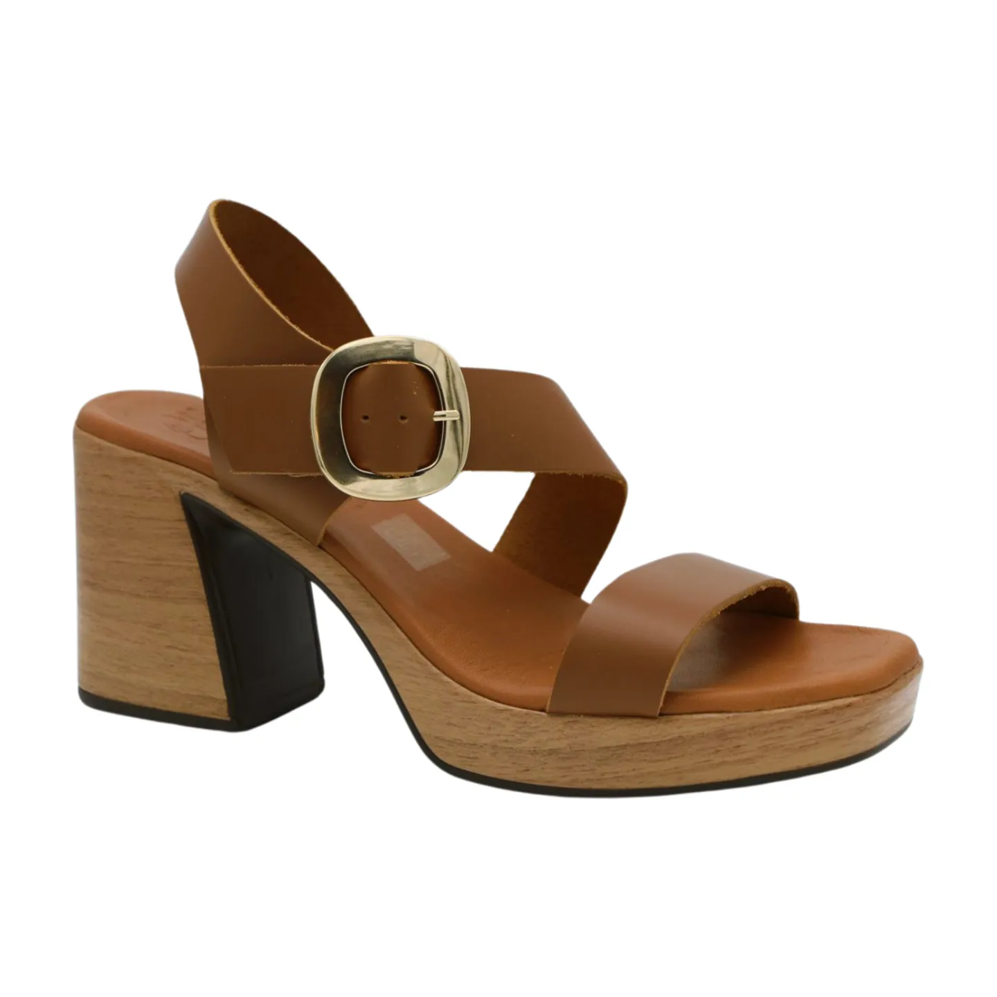 OH MY SANDALS Tan Leather Block Heel Platform Sandal