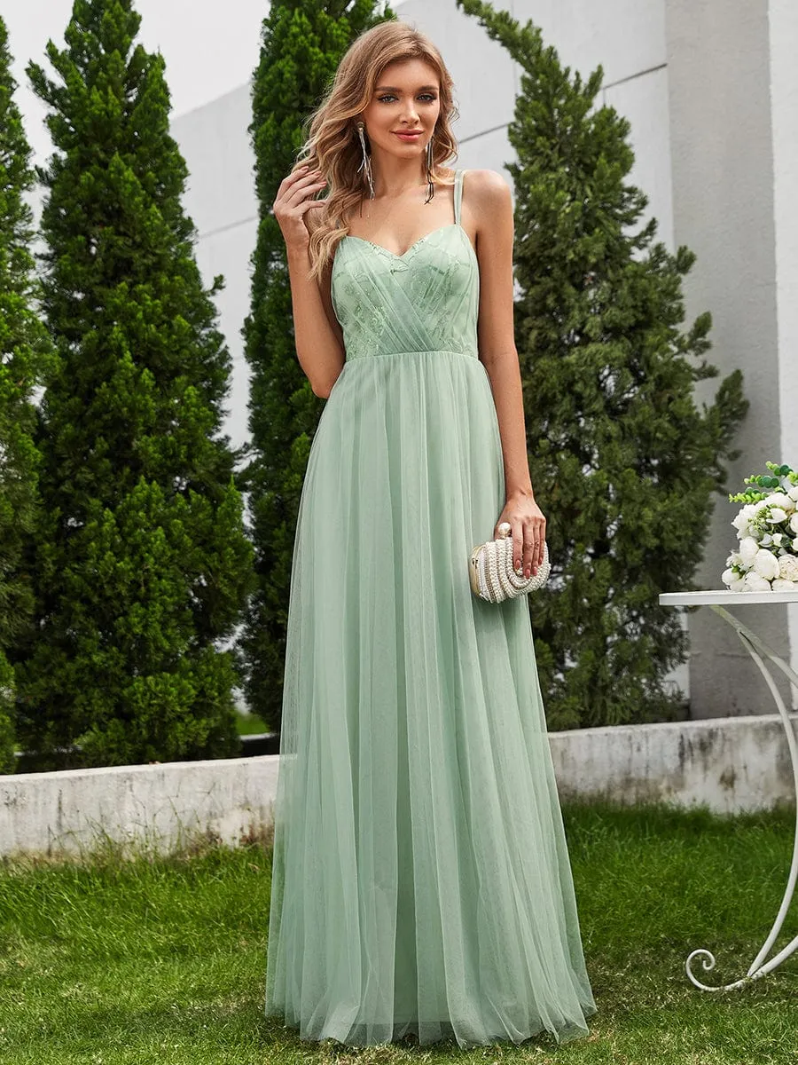 Paillette A-Line Tulle Bridesmaid Dress with Cross-Back Straps