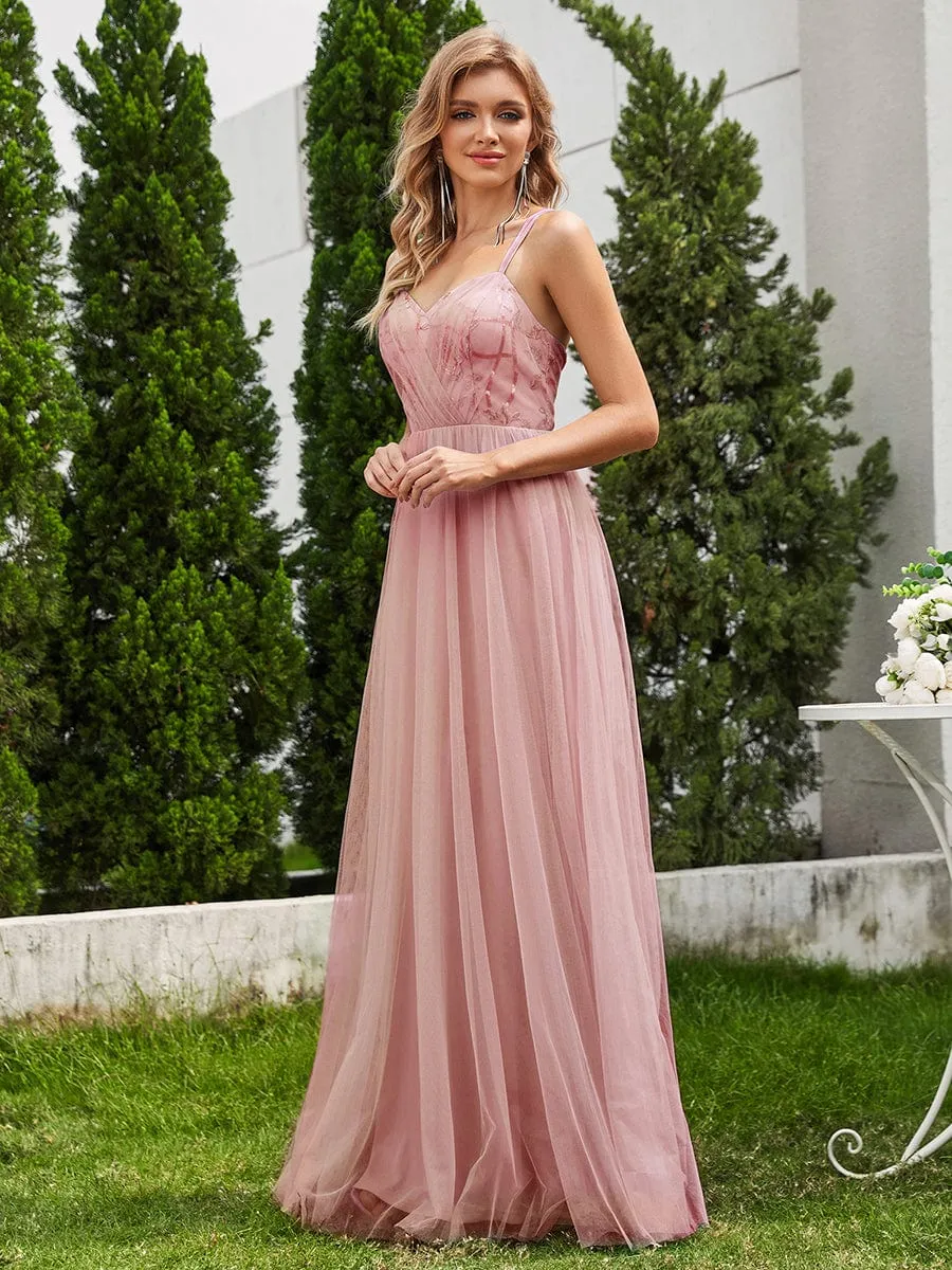 Paillette A-Line Tulle Bridesmaid Dress with Cross-Back Straps