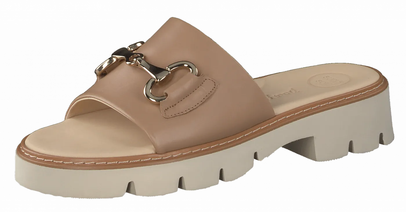 PAUL GREEN 6051 Camel Leather Slider/Mule on chunky sole