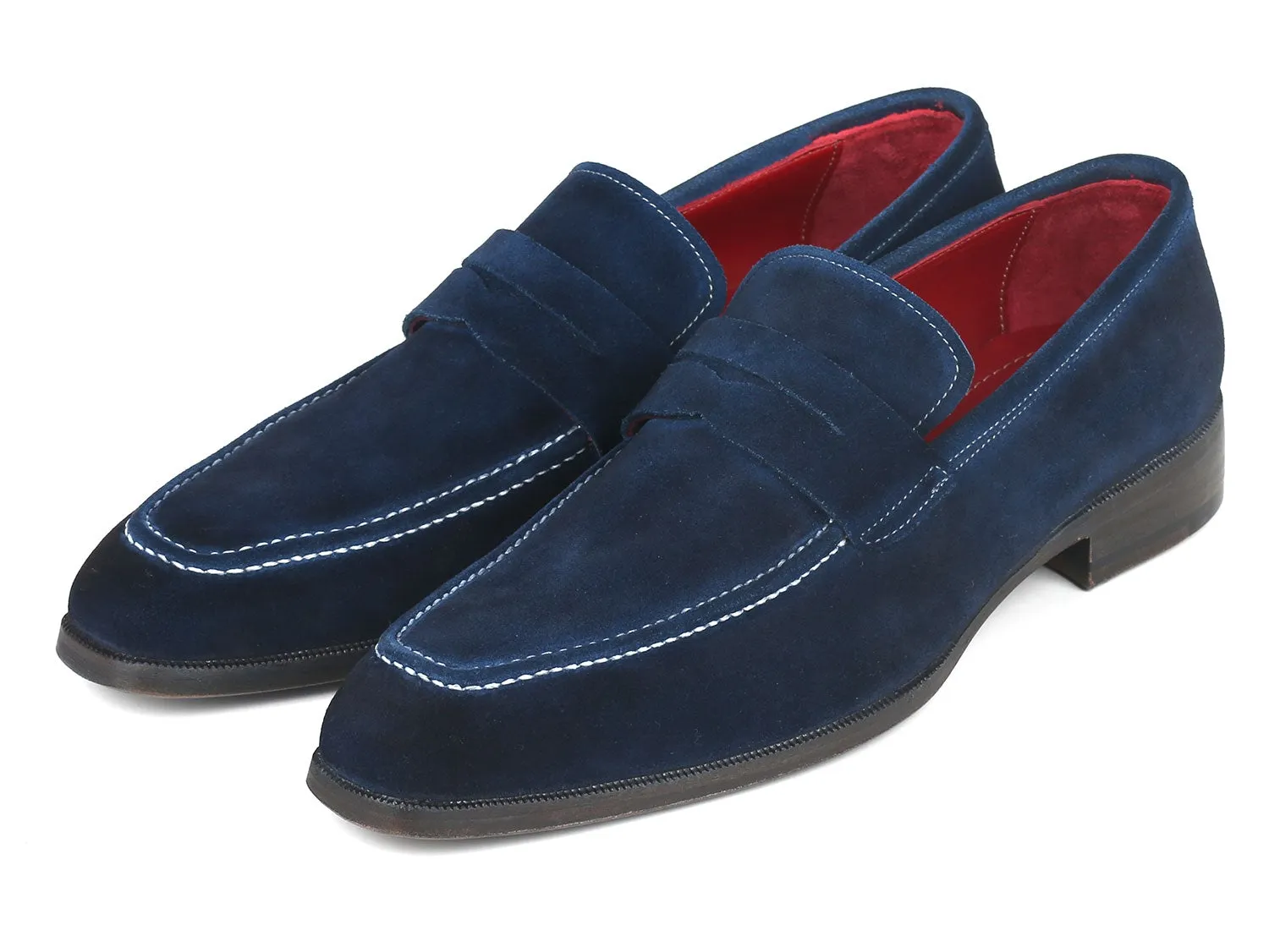 Paul Parkman Navy Suede Penny Loafers