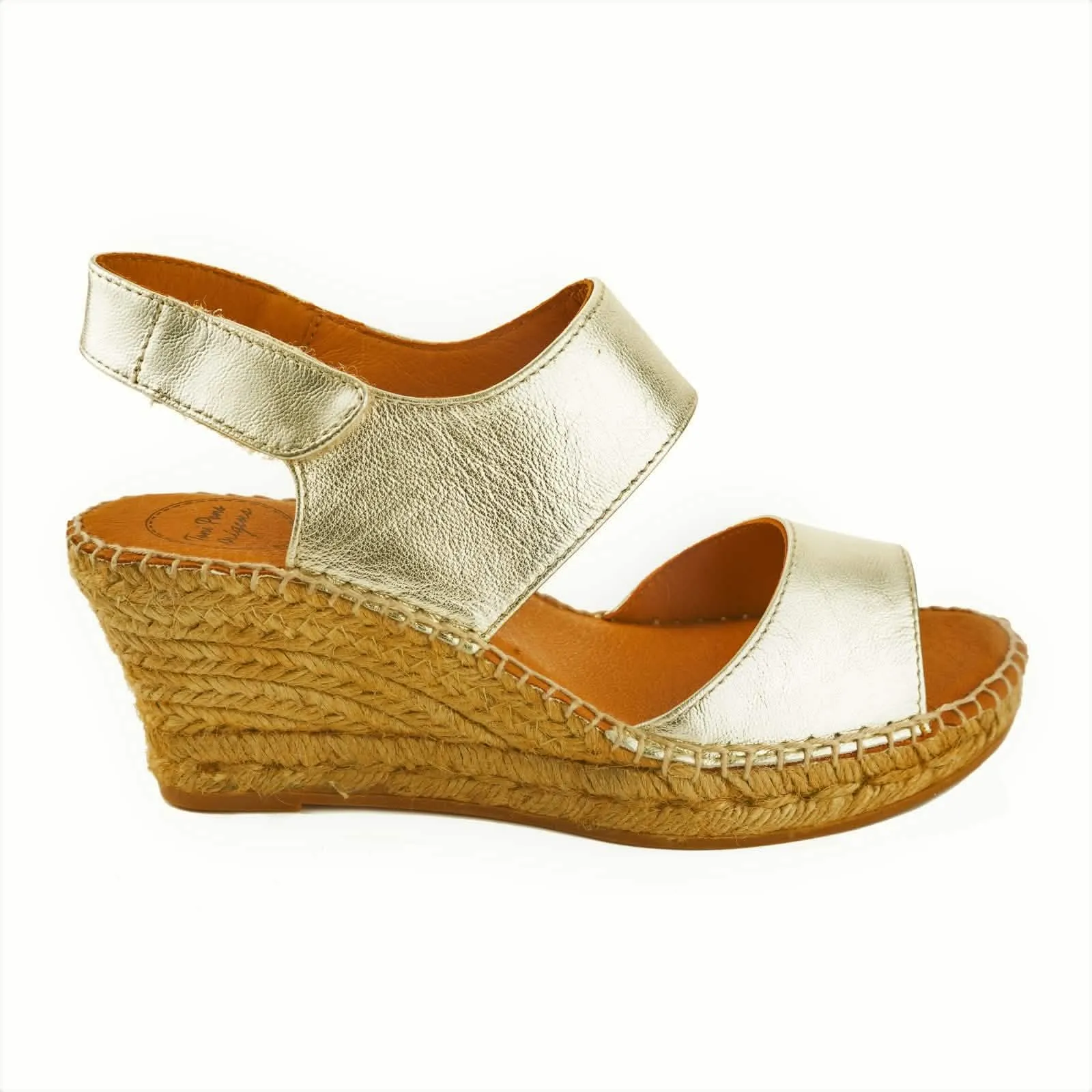 Plain Open Toe Leather Wedge Espadrille for Women - Sara-P