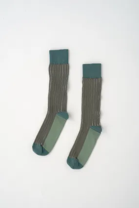 Plaited Rib Socks in Silver Pine/Dusty Olive/Hedge Green