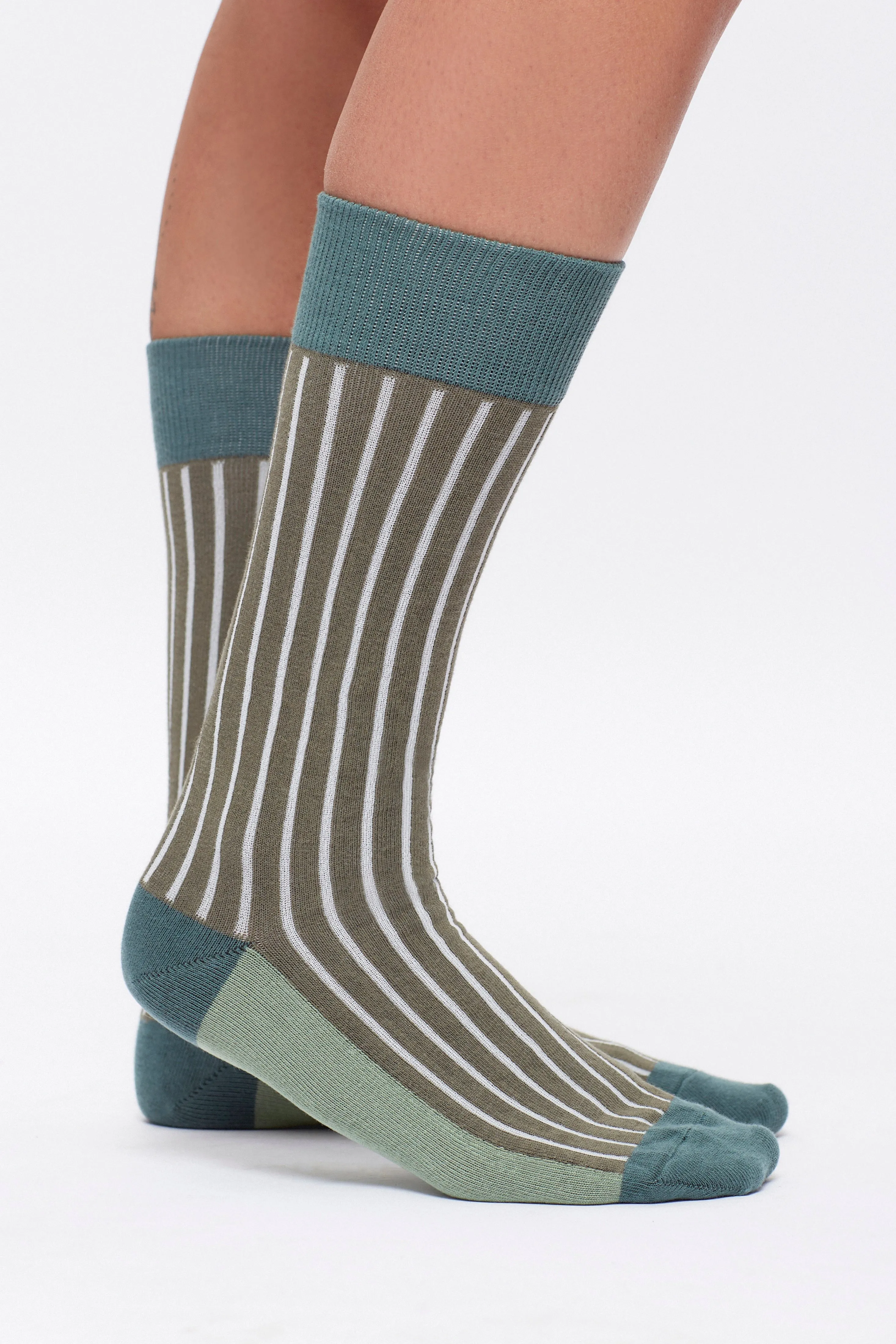 Plaited Rib Socks in Silver Pine/Dusty Olive/Hedge Green