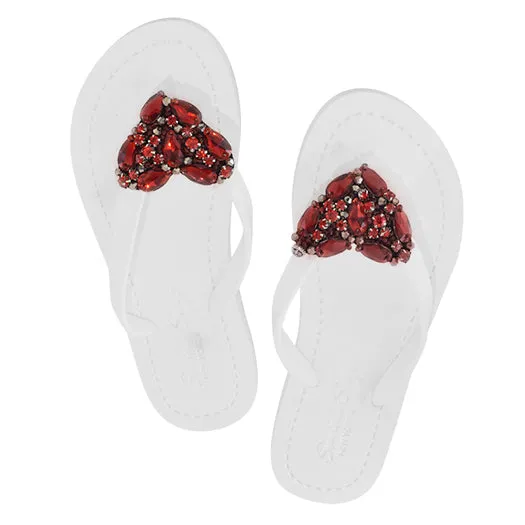 Red Heart - Rhinestone Flat Flip Flops Sandal