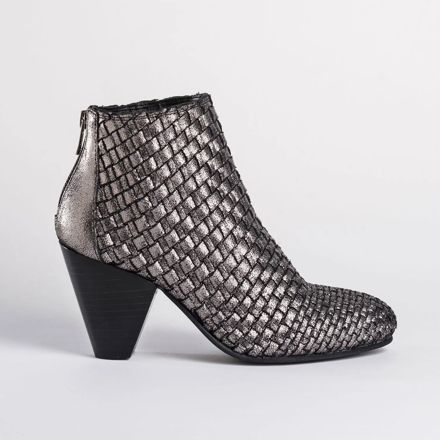 REQINS Pewter Woven Leather Ankle Boot Zine Star