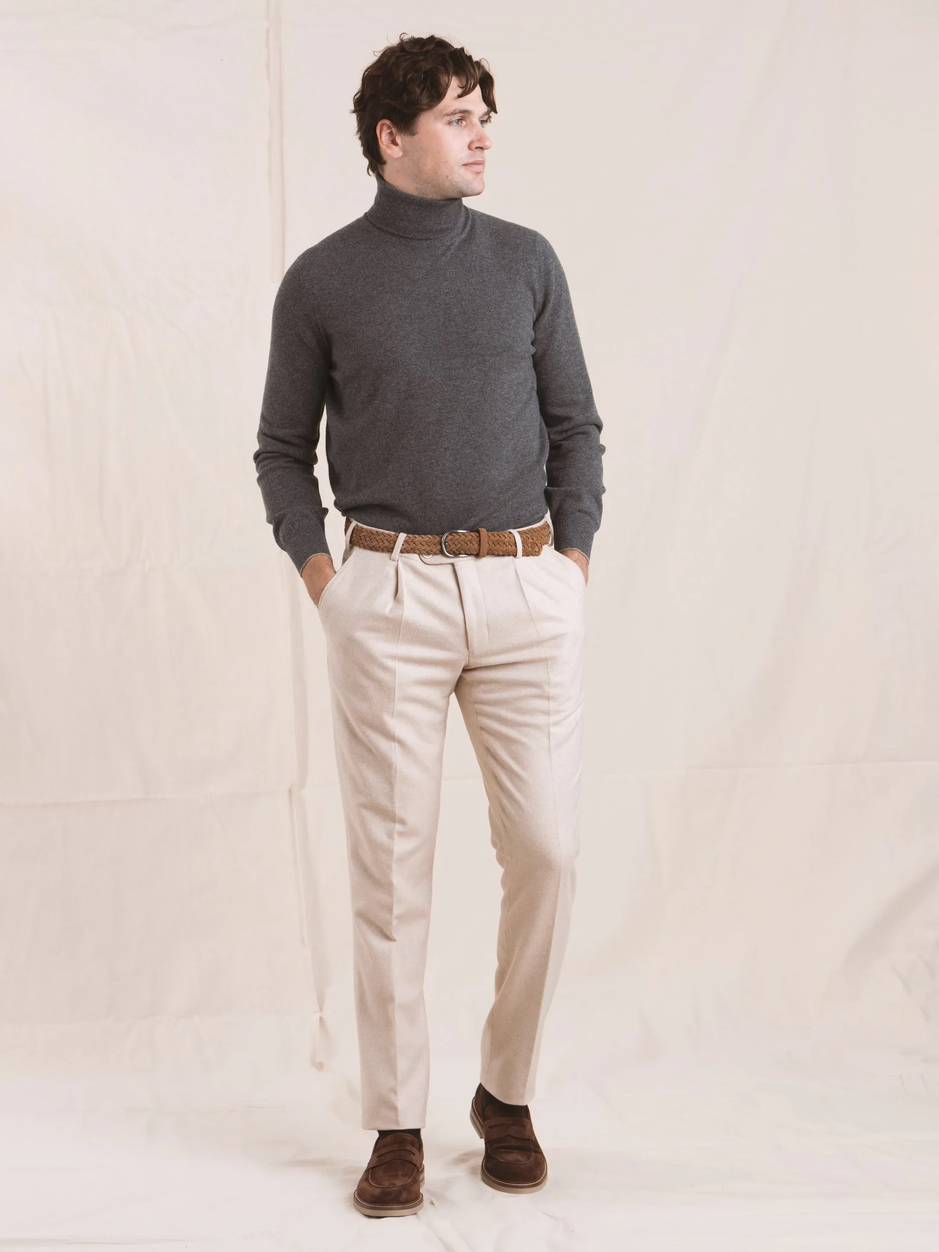 Sand Single Pleat Trouser