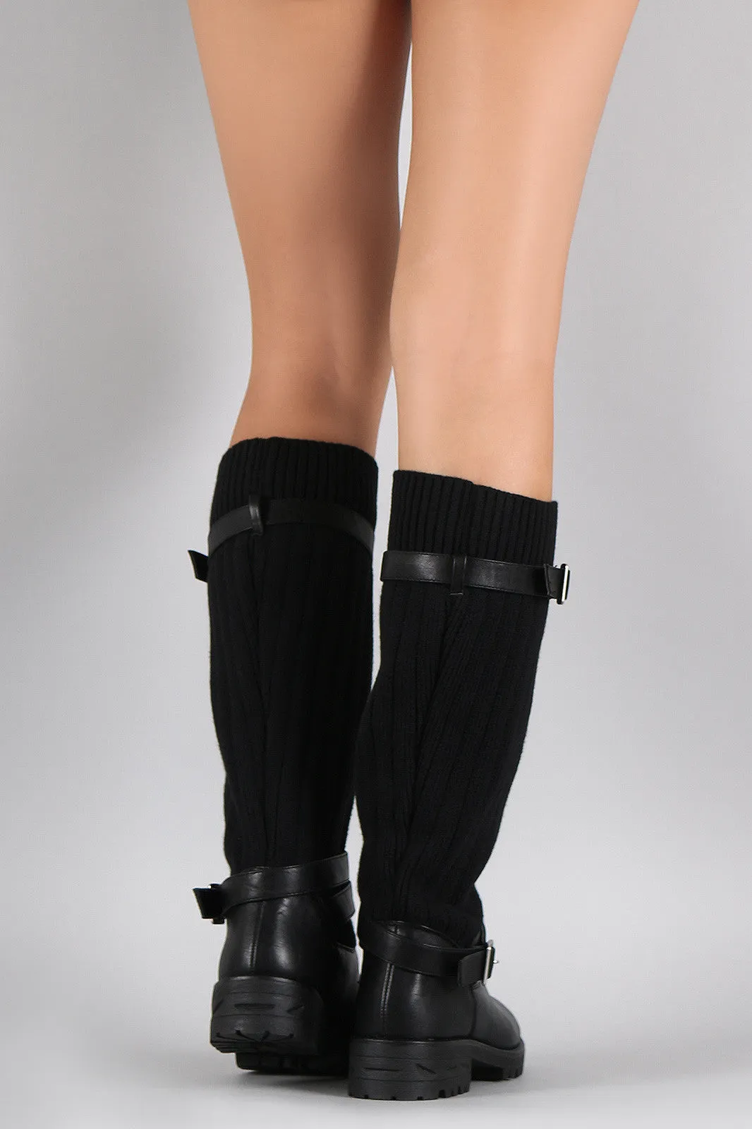 Sweater Shaft Buckled Riding Knee High Boots