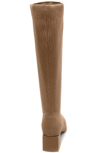 Tessa Taupe Knit Knee High Boots