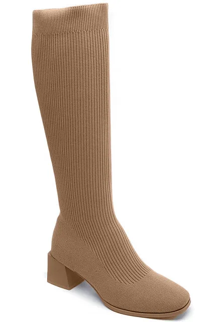 Tessa Taupe Knit Knee High Boots