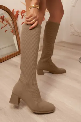 Tessa Taupe Knit Knee High Boots