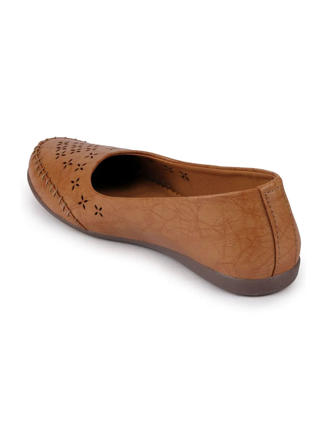 Women Tan Flat Slip On Ballerina