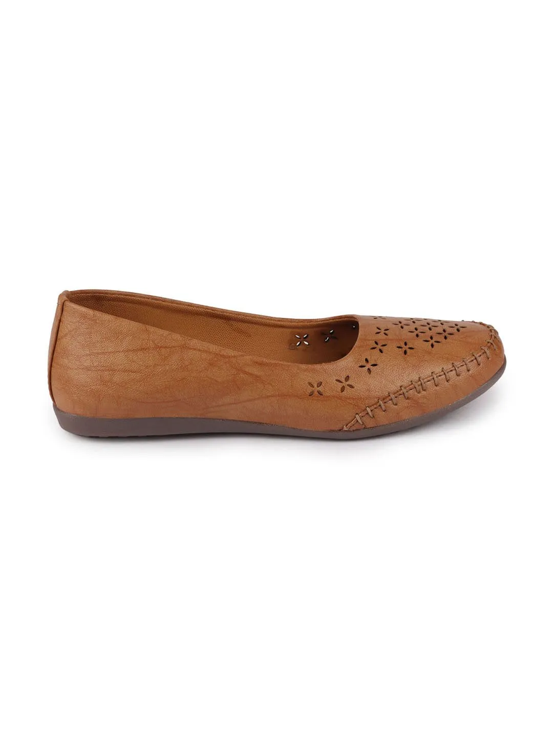 Women Tan Flat Slip On Ballerina