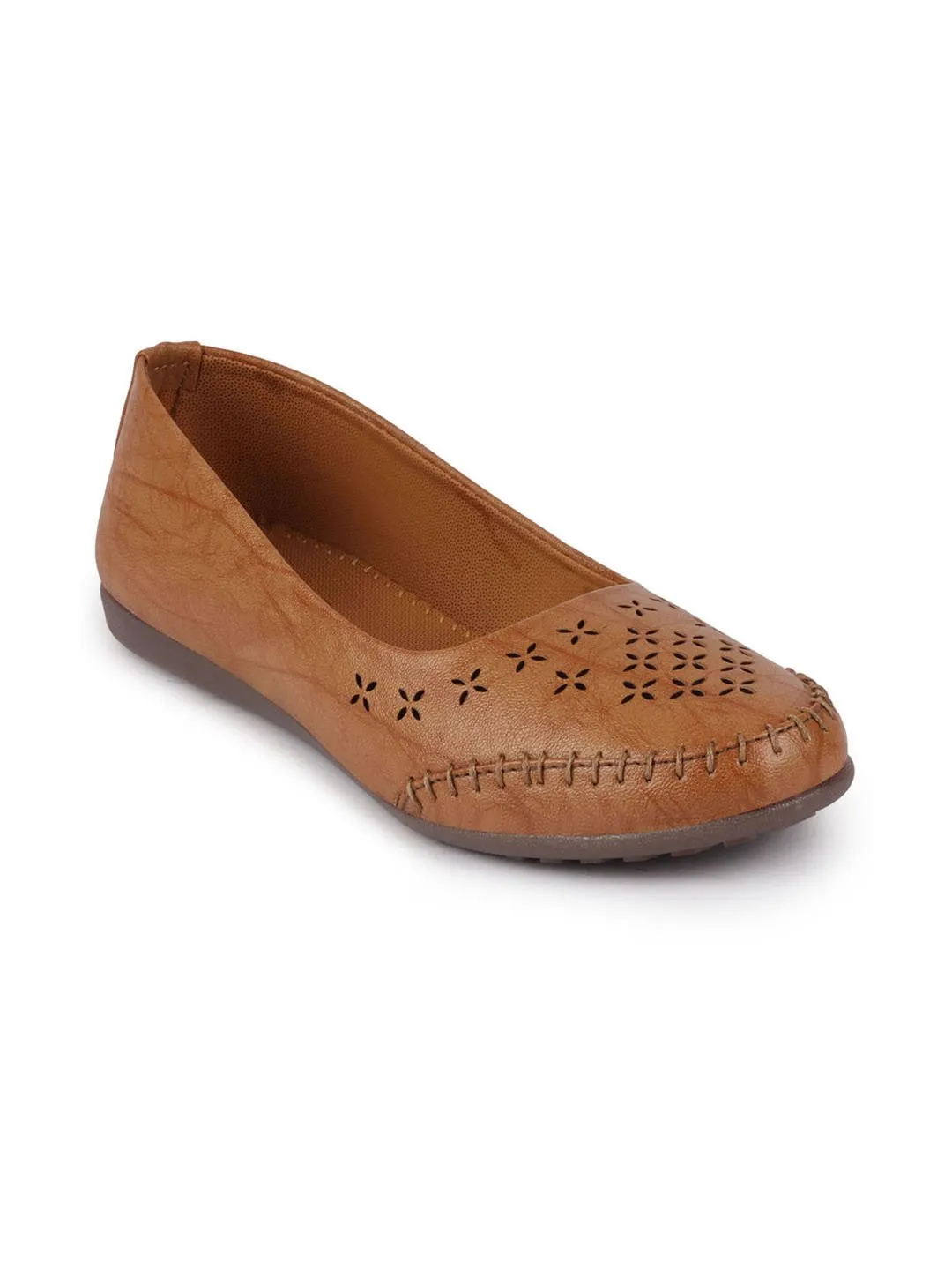 Women Tan Flat Slip On Ballerina